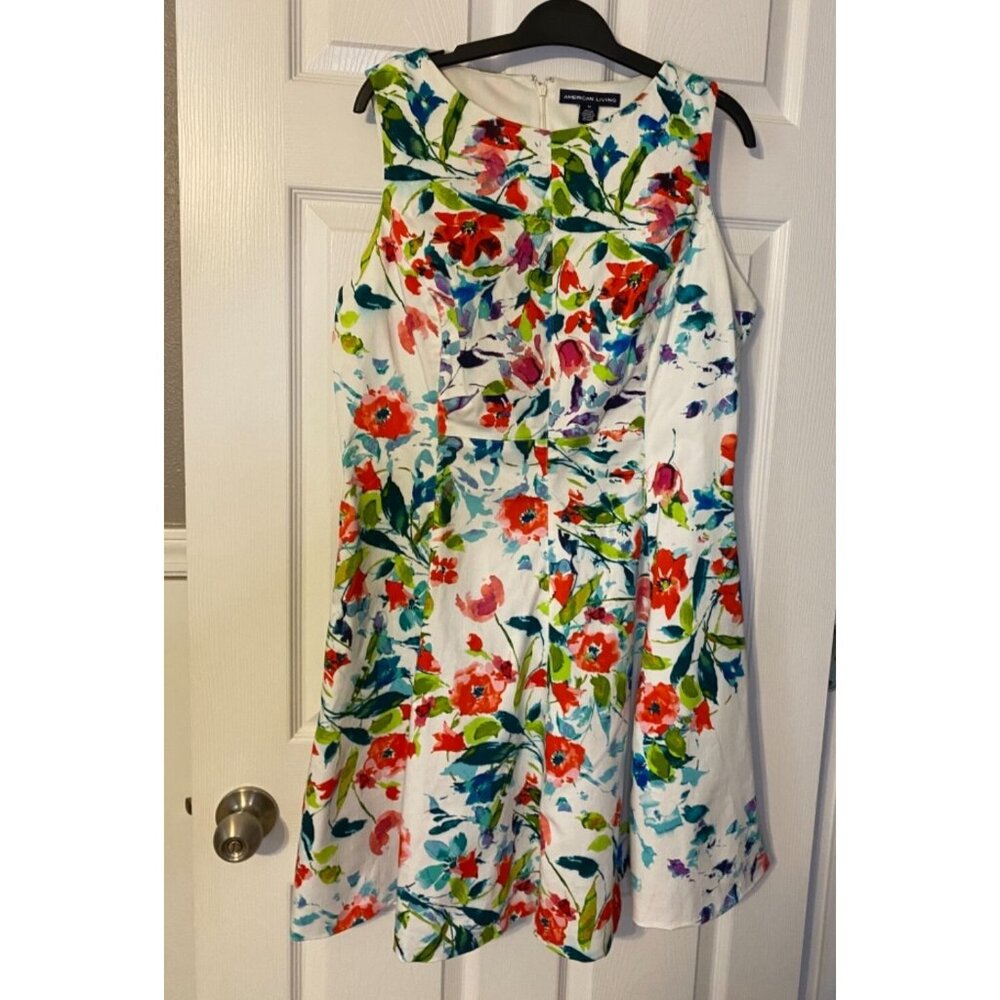 American Living A Line Dress 16 Floral Washable Stretch Cotton Sleeveless Summer - Picture 8 of 8